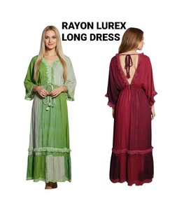 Vestido Largo de Tela Rayón Lurex para Mujer, Precio al por Mayor desde India, GC-AP-1643, Talla Única - Product Image 2