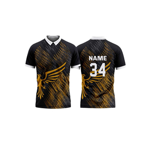 T-shirt sportif pour homme en jersey noir avec imprimé aigle doré, col rond, manches raglan, coupe classique, séchage rapide, 100% coton, tricoté, 240g - Product Image 1