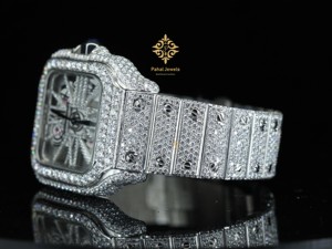 นาฬิกาเพชรหรู Pahal Jewels ตัวเรือนสี่เหลี่ยม สแตนเลสสตีล ระบบจักรกล หน้าปัดเลขโรมัน ขนาด 40 มม. สายขนาด 20 มม. - Product Image 2