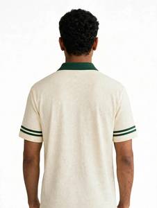 เสื้อโปโลผ้าฝ้ายสีครีมสำหรับผู้ชาย คอปกสีเขียว แขนเสื้อมีแถบลายปักโลโก้ OneTen ชุดนักเรียน ไซส์ผู้ใหญ่ - Product Image 5