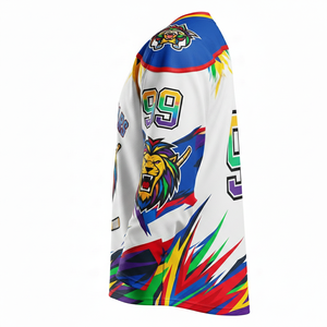 Maillots de hockey sur glace personnalisés style mode 2026, sublimés PRO 100% polyester respirant, col en V, manches longues - Product Image 3