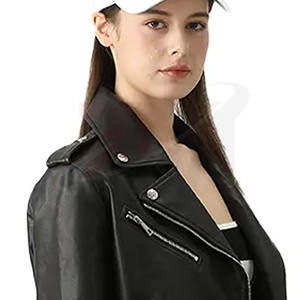 เสื้อแจ็คเก็ตหนังแท้แบบซิปเต็มตัวสำหรับกีฬาฤดูหนาว  สินค้าใหม่  แบบครอปสำหรับผู้หญิง  ขายส่ง - Product Image 5