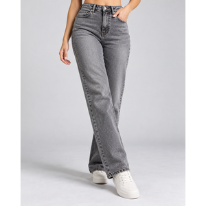 Jeans de Pierna Recta con Cintura Alta y Doble Curva Esculpida para Mujer - Gris Ceniza - Product Image 5