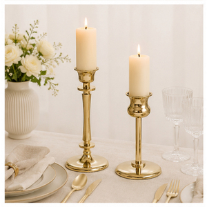 Luxury <b>Brass</b> Gold <b>Candlestick</b> <b>Holder</b> Set Vintage Style Metal Pillar Candle Stands for Romantic Home Living Room Decor - Product Image 4