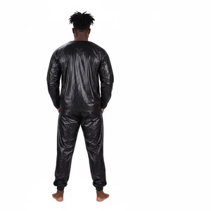 Ensemble de combinaison de sauna noire pour hommes, manches longues, col rond avec poches, taille élastique, fibre de polyéthylène, toutes saisons - Product Image 3