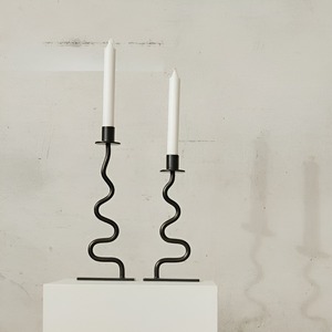 Metal Black Candle Holder Pair Iron Candle Holders Metal Zig Zag Design Candle Holder Black Candlestick Holder for Wedding Party - Product Image 1