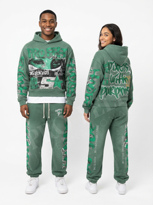 Conjunto de 2 Piezas de Sudadera con Capucha y Pantalones Deportivos Transpirables de Invierno 2026, Estampado de Grafiti Personalizado, Logotipo Bordado Personalizado, Chándal Elegante - Product Image 2