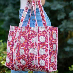Sac fourre-tout matelassé en coton léger et réutilisable, motif floral, pour le quotidien, les courses et les voyages, écologique et durable, vente en gros - Product Image 1