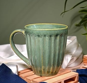 Mug à café en céramique turquoise, couleur unie, design côtelé, style moderne, pour usage domestique, compatible micro-ondes et lave-vaisselle - Product Image 2