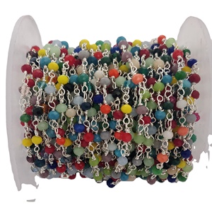 Chaîne de perles en cristal multicolores de 3 mm, chaîne de chapelet en fil de laiton plaqué or rose, perles rondes enroulées pour bijoux - Product Image 1