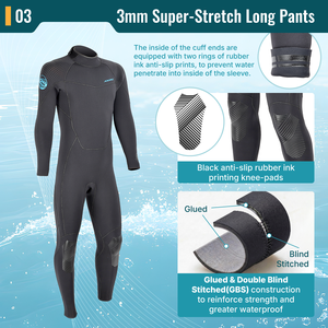 Combinaison de plongée thermique Aropec Custom 3mm Super-Stretch L/S pour homme avec polaire, épaules antidérapantes, col ajustable, OEM/ODM - Product Image 4