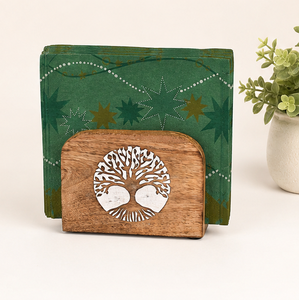 Porte-serviettes artisanal en bois de manguier, design rustique Arbre de Vie, support décoratif vertical pour serviettes, pour la maison, la restauration et la table. - Product Image 6