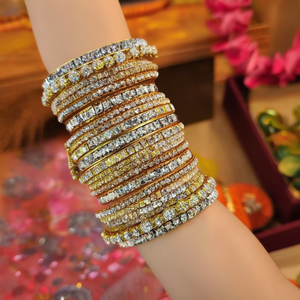 Designer Gold Plated Crystal Stone <b>Bangle</b> <b>Set</b> Sparkling Crystal Stones for Festive Occasions 10575602DGR_2.8 - Product Image 3