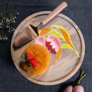 Natural Mango Wood Handmade <b>Cake</b> <b>Stand</b> with Printing Round Shape Eco-Friendly & Non-Toxic for Home Commercial Use by Curio Craft - Product Image 4