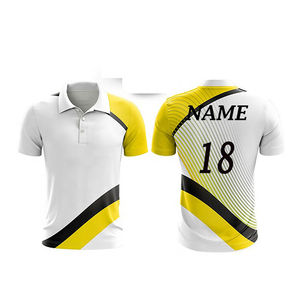 Men's <b>White</b> Yellow <b>Cricket</b> Uniform Set Short Sleeve Polo Shirt With Number And Name Sublimated Print Moisture Wicking Regular - Product Image 2