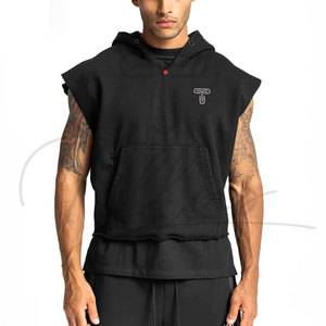 Sudadera sin mangas para hombre, de algodón, con capucha, colores sólidos, para otoño, tejido de punto, ecológica, de secado rápido y transpirable para entrenamiento. - Product Image 3