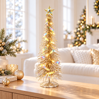 Sapin de Noël en fer forgé à LED à piles avec étoile à facettes pour la décoration de table intérieure de la maison pendant les fêtes (40 cm)