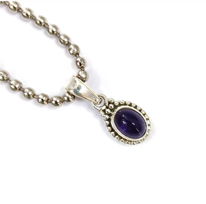Colgante de Plata de Ley 925 con Amatista, Gema Púrpura Ovalada, Marco de Cuentas, Amuleto Hecho a Mano, Colección de Joyería de Diseño, Venta al por Mayor - Product Image 3