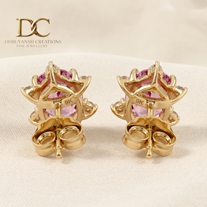 Nouveauté - Boucles d'oreilles en or jaune massif 14 carats avec diamant cultivé en laboratoire certifié IGI et saphir Padpardscha - Bijoux de créateur pour femmes - Product Image 4