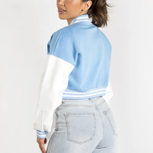 OEM Custom Red Cropped Varsity <b>Jacket</b> Women Printed <b>Patchwork</b> Crop Top Coats Fall Fashion Baseball Style Knitted <b>Jacket</b> Sale - Product Image 2