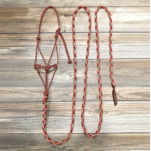 Ensemble de laisse et de collier pour cheval en corde de nylon tressée, couleur bordeaux, vente en gros - Product Image 5