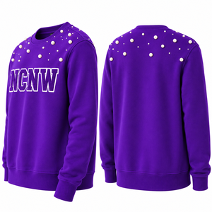 Sweat-shirt orné de perles pour femmes NCNW, col rond, manches longues, broderie de lettres grecques, pull décontracté pour sororité - Product Image 6
