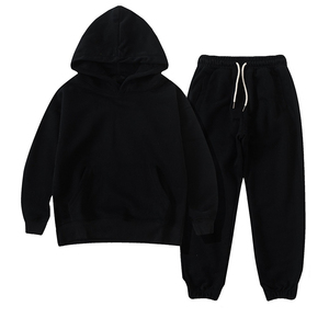 Children Black Hooded <b>Sweatshirt</b> and Jogger Set Casual Two Piece Tracksuit Full Sleeve Solid Color Cotton Outfit 2027 - Product Image 1