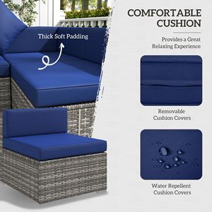<b>7</b>-Piece Mixed Gray Blue Outdoor Rattan Sofa Set Wicker Patio Furniture <b>Iron</b> Glass Top Coffee Table Pillows Included Hospitals - Product Image 5