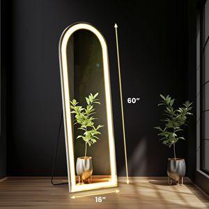 Art Deco Arched Full Length <b>Mirror</b> 60"x16" with 3 Color LED Lighting Wall Mounted or Free <b>Standing</b> Leaning <b>White</b> Finish - Product Image 4