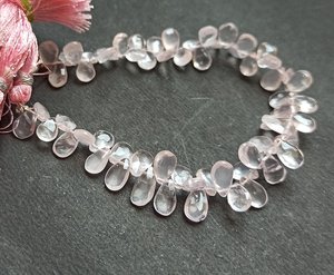 Cuarzo Rosa Natural de 8.5 Pulgadas, Facetado en Forma de Pera, Briolette de 5x7-6x8 mm, Cuarzo Rosa Natural, Gema de Cuarzo Rosa para Joyería - Product Image 2