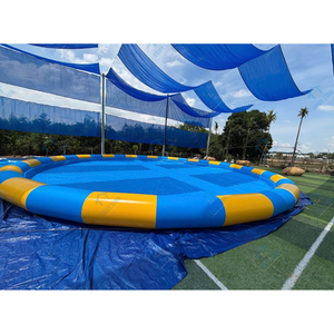 Piscine familiale gonflable en PVC ronde bleue et jaune à rayures, étanche, portable, avec couverture, pour usage domestique et commercial, épaisseur 0,9 mm, 220 V - Product Image 5