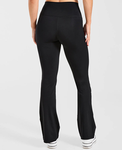 High Waist <b>Flared</b> <b>Leggings</b> Full Length Solid Black Spandex Nylon Knitted Stretch Breathable Soft Comfortable Women's All Seasons - Product Image 2