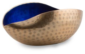Plateau décoratif en émail or et blanc, centre de table en métal artisanal avec bord texturé, bol élégant finition laiton, plat à bijoux - Product Image 4