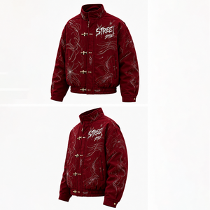 Blouson Bomber Homme Personnalisé Marron avec Strass, Col Montant à Boucle, Motif Tribal, Coupe Oversize, Streetwear Hiver, Manteau en Toile - Product Image 6