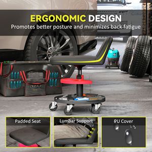 "300 LBS Capacity Auto Repair <b>Tool</b> <b>Rolling</b> Creeper Stool with 360 Wheels <b>Tool</b> Tray & Adjustable Height-Black" - Product Image 6