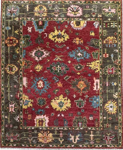Tapis en laine noué à la main de style Oushak turc traditionnel |   Tapis d'appoint oriental vintage rouge fait main pour intérieur de luxe - Product Image 5