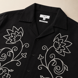 Luxury Men's Black Floral Embroidered Cotton <b>Shirt</b> <b>Half</b> Sleeve Casual Resort Wear <b>Shirt</b> for Men - Product Image 2