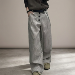 <b>Men's</b> Gray Wide Leg Trousers High Waist Pleated Button Front <b>Linen</b> Cotton Casual <b>Pants</b> Autumn Breathable Loose Fit - Product Image 2