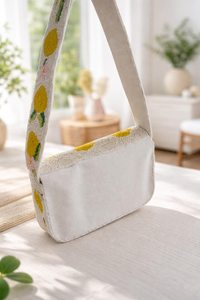 Handmade Rectangular Cotton Handbag With Lemon Embroidery Design - Product Image 6