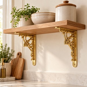 SHUBHAM Ornate Polished Brass <b>Shelf</b> Bracket <b>Decorative</b> Golden Wall Mounted <b>Shelf</b> Support for Wooden <b>Shelves</b> Home Decor - Product Image 4