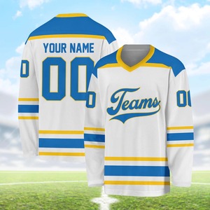 Camiseta de Hockey sobre Hielo Personalizada para Hombre, Color Azul Marino, Rojo y Blanco, Cuello en V, Manga Larga, Impresión por Transferencia de Calor, Transpirable, Secado Rápido, 100% Poliéster, para Adultos - Product Image 3