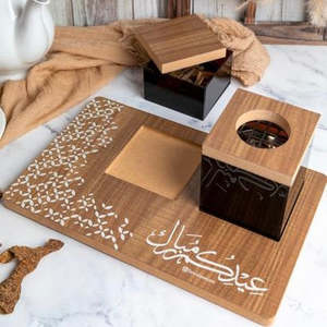 Quemador de incienso artesanal de madera con incrustaciones, con caligrafía árabe y caja de sándalo, difusor aromático para uso en todas las estaciones. - Product Image 1