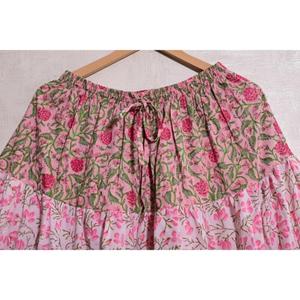Cotton Block Print Floral <b>Patchwork</b> Bohemian Casual Long <b>Skirt</b> Handmade Washable Pleated Design Natural Waist Maxi <b>Skirt</b> Women - Product Image 5