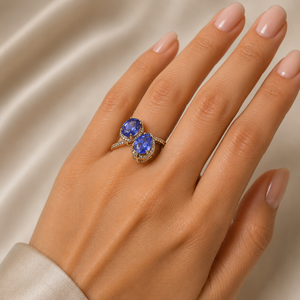 Bague en argent sterling 925 plaqué or rose avec pierre naturelle tanzanite taillée, bague en diamant, cadeau - Product Image 1