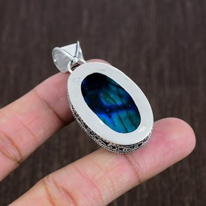 Colgante de Labradorita Azul Flash, Estilo Boho, Plata de Ley 925, Collar de Piedras Preciosas Hecho a Mano, Regalo de Joyería - Product Image 3