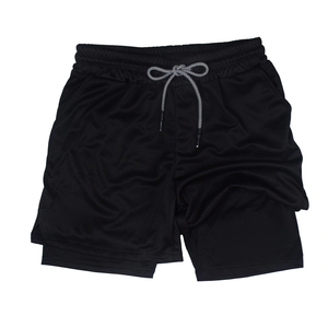 High Quality Men's Double <b>Layer</b> Running Shorts Solid Color Spandex Polyester Sportswear Men's Gym Workout Shorts - Product Image 3