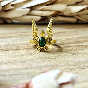 แหวนทองคำประดับหยกเขียวแบบโบโฮ ดีไซน์ใหม่ล่าสุด สำหรับผู้หญิง ชุบทอง 18k ลายอินเดียนรูปนกอินทรี เหมาะสำหรับขายส่ง/OEM/ODM - Product Image 1