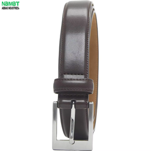Cinturón Formal de Cuero Genuino, Hebilla Rectangular Plateada, Color Marrón Sólido, Estilo Ejecutivo para Hombre - Product Image 1