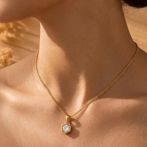 Manufacturer 10K 14K 18K <b>Solid</b> <b>Gold</b> Hexagon Cut Lab Grown Diamond <b>Pendant</b> Minimalist Bridal Fine Jewelry Anniversary <b>Pendant</b> - Product Image 4