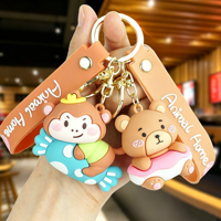 Lot de porte-clés en PVC de la série Animaux Mignons pour la maison, en caoutchouc souple 3D (Singe, Ours, Lapin, Chien), ornements à suspendre pour sac, porte-clés promotionnels